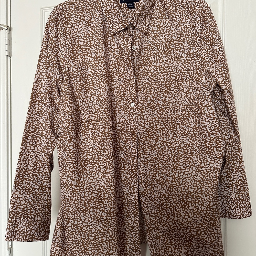 Lands' End 18W No Iron 100% Supima Cotton Animal Print Long Slv Button Down Top